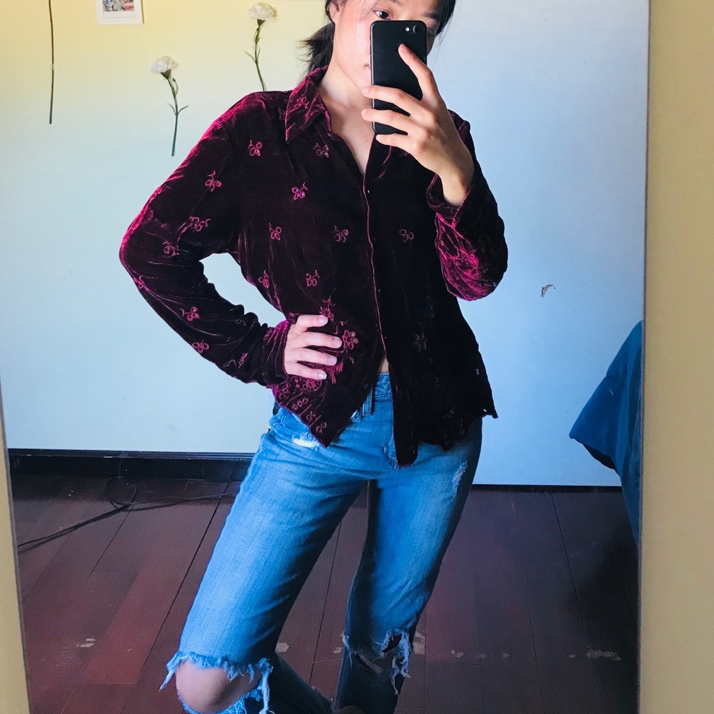 Red Wine Velvet Top